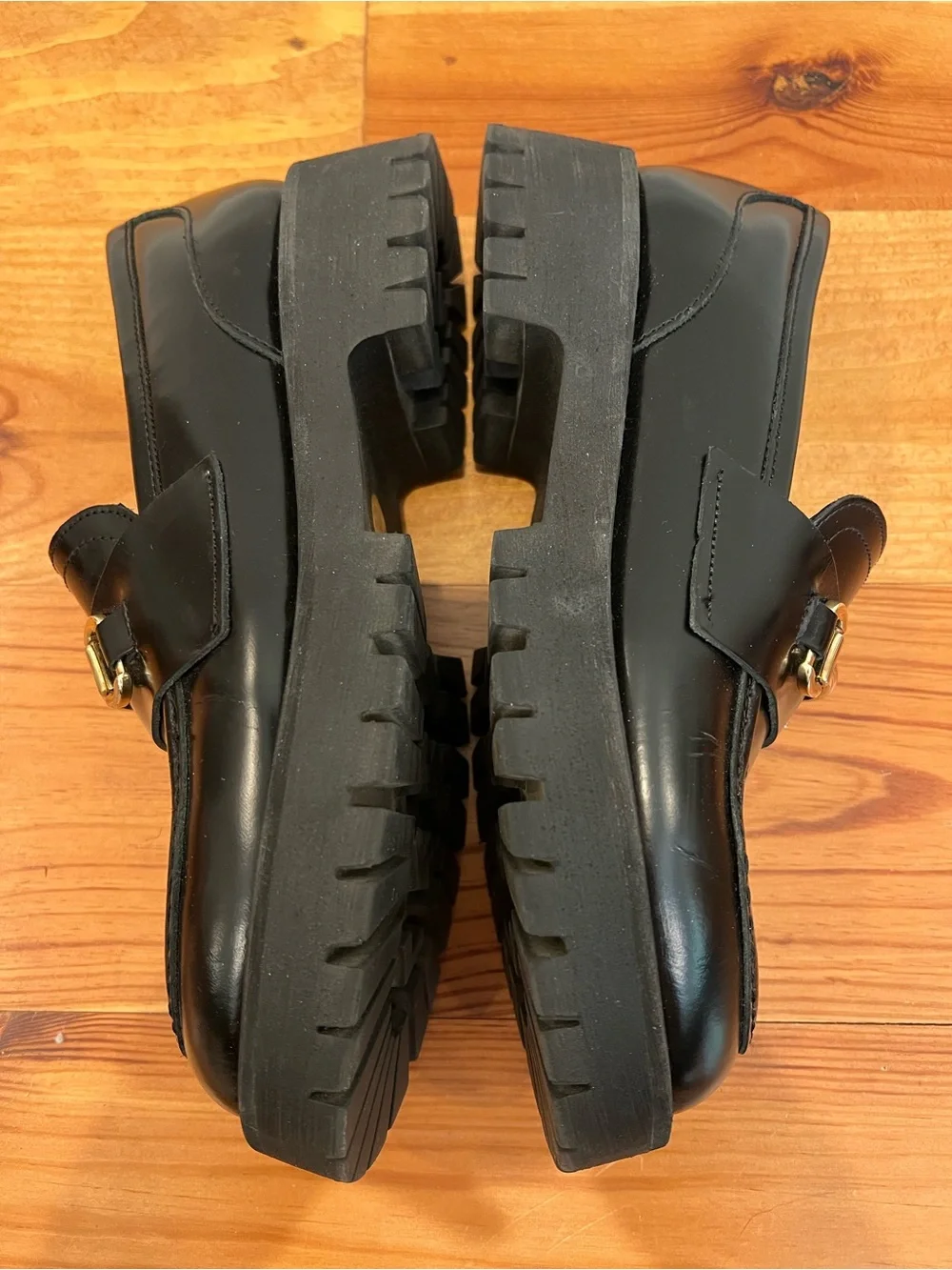 Steve Madden Lando Shoes Womens 8M Black Leather Chunky Lug Horsebit Loafers NEW